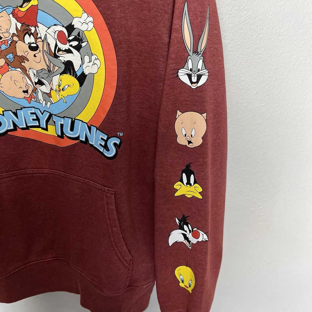 Looney Tunes | Red Bugs Bunny Warner Bros Hood Sweatshirt 90’s Vintage Medium - Picture 4 of 8